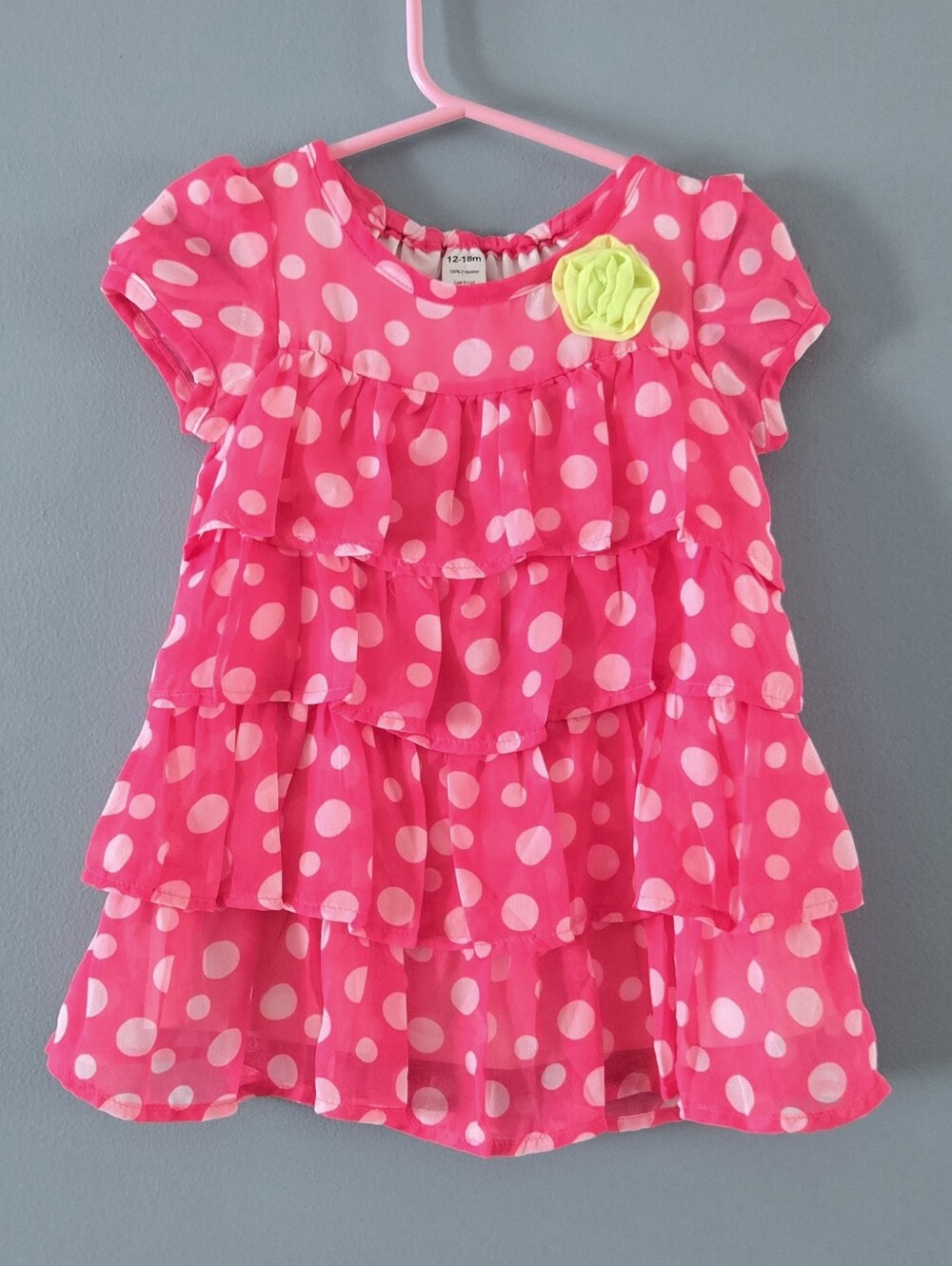 Pink Polka Dot Tiered Dress 12-18m